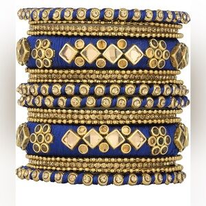 Royal Blue and Gold Embellished Bangle Set